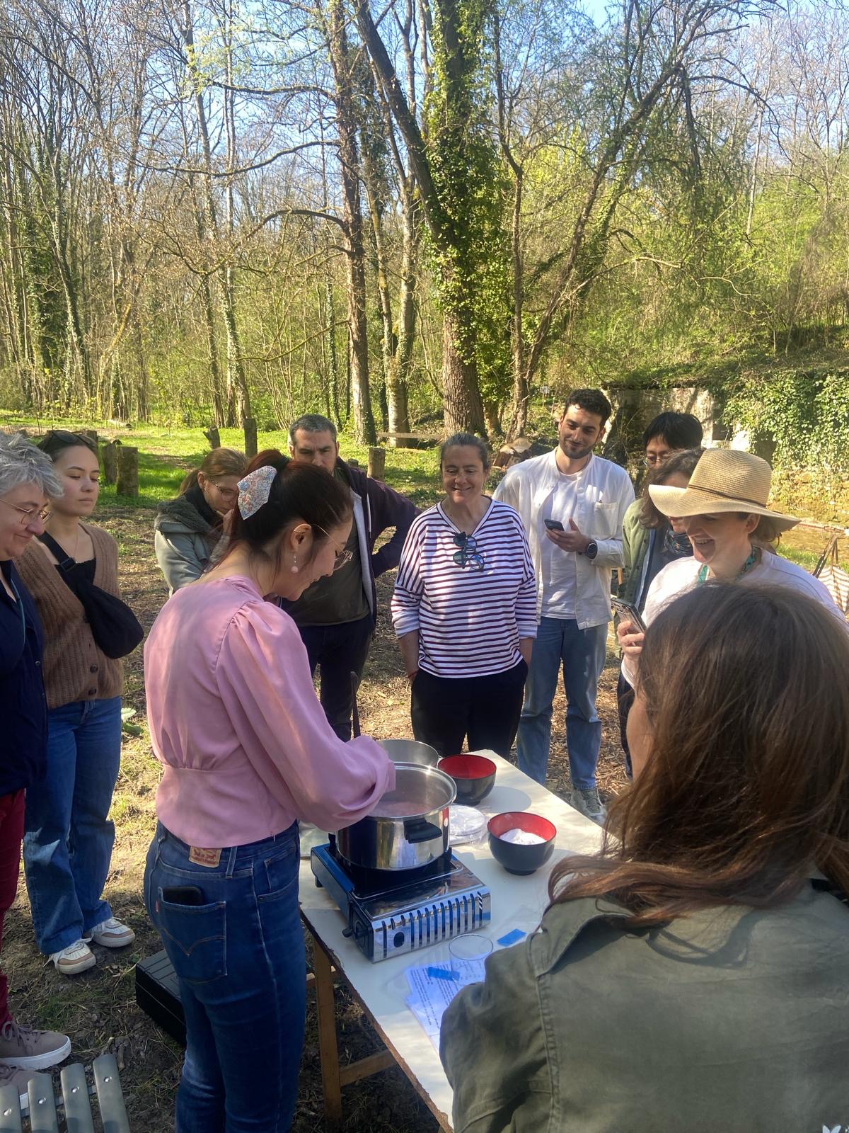 Sakura mochi class held in Fontainebleau, France, in a beautiful outside setting.